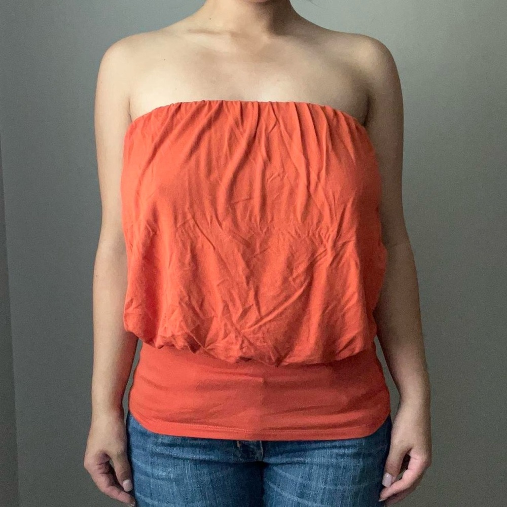 Y2K Orange Strapless Flowy Tube Top